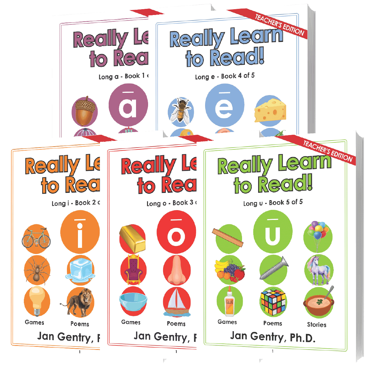Really Learn To Read! Long Vowel Reading Lesson Book Series by Dr. Jan Gentry - Teacher's Editions